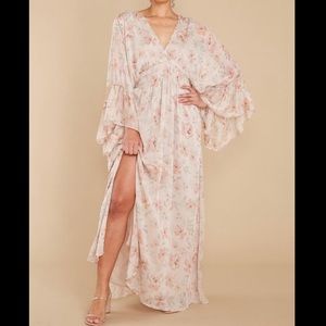 Red dress blush floral maxi dress